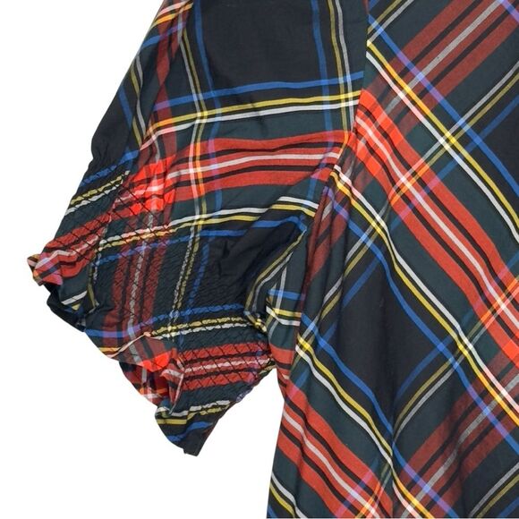 J. Crew Smocked Puff Sleeve Cotton Poplin Top in Stewart Plaid Holiday - 2X - Picture 7 of 13
